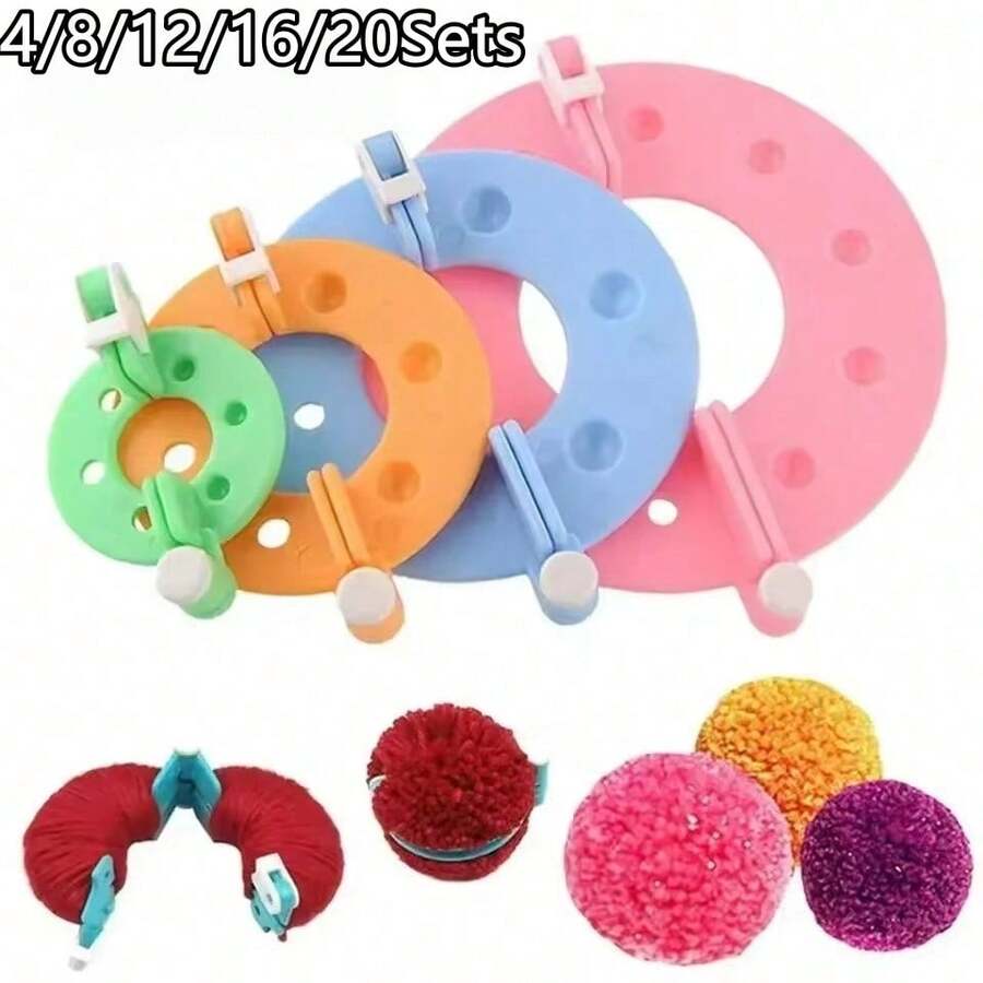 4/8/12/16/20Sets Pom Pom Maker, Plastic Pom Pom Knitting Tool Set, Handmade Knitting Tool DIY Craft Accessories, Random Color