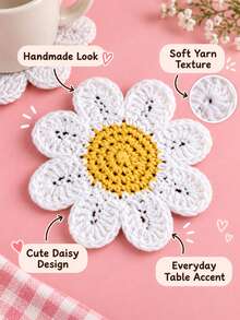 3/2/1pc Cute Daisy Flower Shaped Coaster 1 Piece, Adorable Floral Design Table Cup Mat, Cozy Fall Autumn Home Table Decor, Perfect Thanksgiving Christmas Holiday Gift For Women Girls, Stylish Kitchen Coffee Desk Tabletop Decor Accessory. Room Decor - Multicolor - View 6