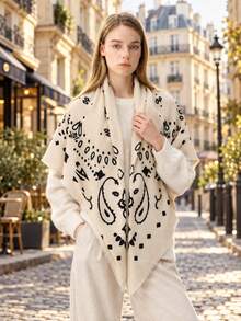 1 st elegant kvadratisk sjal/scarf för dam i polyester med paisleymönster, mode för alla säsonger och dagligt bruk - Beige - Visa 3