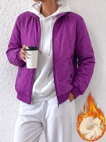Women's Winter Fleece Lined Outdoor Casual Jacket, Multi-Functional Warm Coat, Suitable For Daily Wear, Home, Office, Shopping, Gatherings - Purple - View 9
