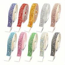 10 Rolls Self-Adhesive Rhinestone Ribbon Stickers, 2mm Crystal Diamond Decorative Tape, 1 Yard Per Roll, Shiny, Craft Material, Suitable For Wedding, Party, Car, Phone Decoration - Dual Axis - View 4
