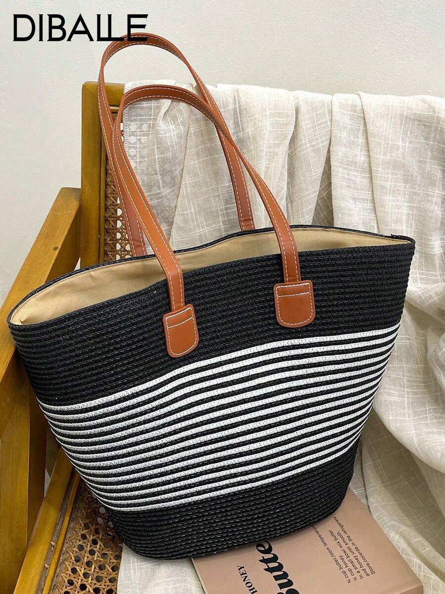 2026 New Large Capacity Straw Tote Bag, Fashion Versatile Commuter Shoulder Bag, Beach Vacation Travel Straw Woven Tote Bag