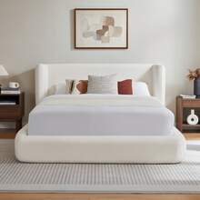 140x200 Cm Compression Bed. Bed Frame With Padded Headboard, Reinforced Steel Frame, No Box Spring: Easy Assembly, High Stability, Mattress Not Included. - Creamy White - View 1