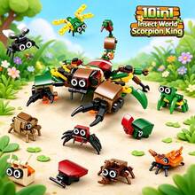 Insect World 10-In-1 Building Block Toy, Includes 10 Cute Insect Designs: Dragonfly, Spider, Beetle, Mantis And More. Can Be Assembled Into A Scorpion King Mecha, Offering Rich And Diverse Gameplay. DIY Assembly Effectively Develops Hands-On Ability, Concentration And Spatial Imagination. Fun Creative Building Model, Suitable For Boys And Girls, Perfect Educational Gift For Birthdays And Holidays. - Animal Building Blocks - View 2