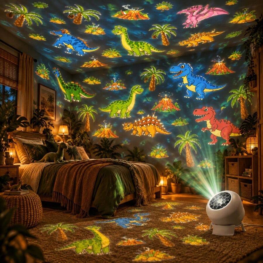 Dinosaur Themed Dynamic Projection Lamp, Dinosaur Forest Elements, USB Plug In, 360° Rotation For Dreamy Light Effects, Soft Light, Applicable To Bedroom, Living Room, Birthday Parties, An Excellent Gift - Dinosaur Dynamic Projection Light - View 1