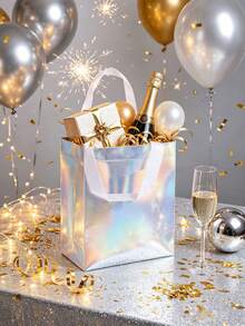 Rainbow Holographic Gift Bags 5 Pack, Reusable Medium Party Gift Bags And Birthday Tote Bags, 8x4x10 Inches - A - View 5