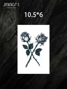 Temporary Tattoo Stickers, 2pcs Dark Style Rose Creative Pattern Fake Tattoos, Floral Print Temporary Tattoo Stickers, Multi-Functional Unisex Body Art Fake Tattoos, Waterproof, Sweat-Resistant, Easy To Apply And Remove, Lasts 3-5 Days, Body Art Beach Party Accessory Stickers DIY Gift - Black - View 4