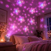 1PC Cherry Blossom Projector Light Set (Projector Lamp And Base And USB Cord), 360° Adjustable. It Projects Vivid Moving Romantic Spring Cherry Blossom Patterns. Ideal For Bedrooms, Parties, Christmas, Halloween, And Birthday Gifts - White - View 7