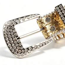1pc Women's Western Cowgirl Rhinestone Buckle Y2K Belt, Suitable For Daily Wear, Parties And Gatherings - Gold - View 6