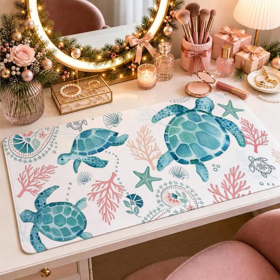 1 miếng lót chuột/thảm bàn phím mở rộng họa tiết collage đại dương ven biển với rùa biển, sứa, thuyền buồm và sao biển, cho văn phòng tại nhà và chơi game, kích thước S/M/L/XL - Xem 1
