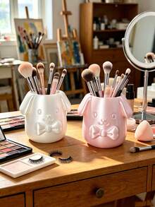 Creative 3D Printed Cartoon Puppy Shaped Pen Holder, Cute Bow Relief Design, Multi-Color Options, Universal Storage Container For Pens And Makeup Brushes, Fun Artistic Desktop Decor For Study And Vanity - Multicolor - View 6