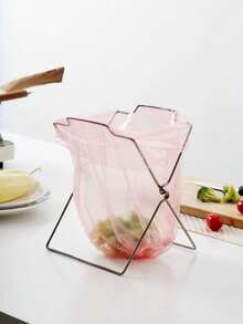 1pc Stainless Steel Foldable Trash Bag Holder & Dishcloth Rack, Kitchen Trash Can Storage Rack - Multicolor - View 2