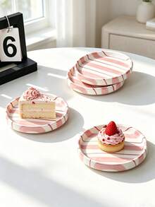 1pc/2pcs/4pcs Pink Hand-Drawn Striped Ceramic Mini Plates, 4.5" Round Small Plate For Afternoon Tea, Dessert & Nuts,Round Dessert Snack Plate For Home Kitchen - Multicolor - View 7