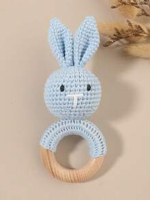 1pc Crochet Hand Bell Toy Rabbit Bear, Available In White, Pink, Blue, Beige, Brown Rabbit, Brown Bear, Baby Gift - Multicolor - View 13