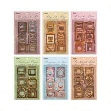 6pcs Vintage Photo Frame Sticker Set, Classic Mini Photo Frame Decals, Transparent Waterproof PET, Geometric Pattern, City Theme, Self-Adhesive, Suitable For Scrapbooking Diary DIY Materials, Artistic Hollow Design - one-size - View 5
