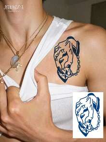 1pc Minimalist Y2K Small Pattern Temporary Tattoo, Unisex, Easy To Apply, Lasts 7-14 Days On Skin, Suitable For Beach, Party, Body Decoration - Blue - View 2