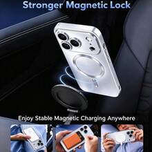 磨砂金屬磁吸手機殼，適用於 iPhone 18 Pro Max 18 Pro，軍規級防摔防震保護殼，附相機鏡頭保護蓋，超薄防震手機殼，兼容 17 Pro Max 16 Pro Max 16e 17e 15 14 Plus 13 12 11 - 銀色 - 查看 4