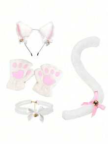 Cat Cosplay Costume Set 2/4 Pieces, Includes Cat Ears And Tail Set, Collar, Paws And Gloves, Cat Cosplay Costume Accessories, Halloween Adult Costume - Multicolor - View 4