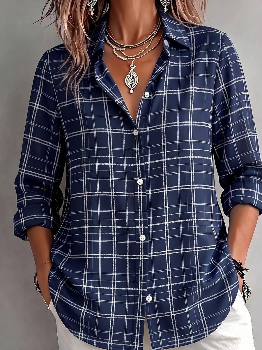 Women's Bohemian Style Plus Size Printed Shirt Long Sleeve Autumn Top, Shirt Collar Design, Creating Fashionable Lady Look