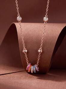 1pc Exquisite Rainbow Transport Necklace Women Jewelry Minimalist Collarbone Chain Delicate Jewelry Gift For Girls - Rainbow Lucky Necklace - View 6