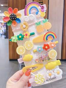 56/28/14pcs/Set Girls Cartoon Fruit Rainbow Hair Clips, Cute Dopamine Fresh Style Hair Clips - Suitable For Girls And Women, Perfect For Daily Wear, Vacation, Back To School Season, Random Styles - Multicolor - View 3