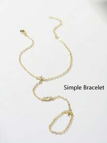 18K Gold Hand Harness Bracelet For Women, Multicolor Rectangle & Oval Gemstone Finger Chain Hand Bracelet Ring Set Dainty Hand Jewelry - Gold - View 7