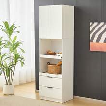 200cm High Kitchen Cabinets, Storage Cupboards, Doors, Drawers, Microwave Shelves, Tall Cabinets With Tip-Over Protection, Sideboards, Freestanding Multifunctional Cabinets For Dining Room, Living Room, White - White - View 4