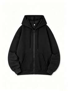 Women's Autumn/Winter New Loose Minimalist Solid Color Casual Fashion Versatile Zip-Up Sweatshirt Jacket - Black - View 3
