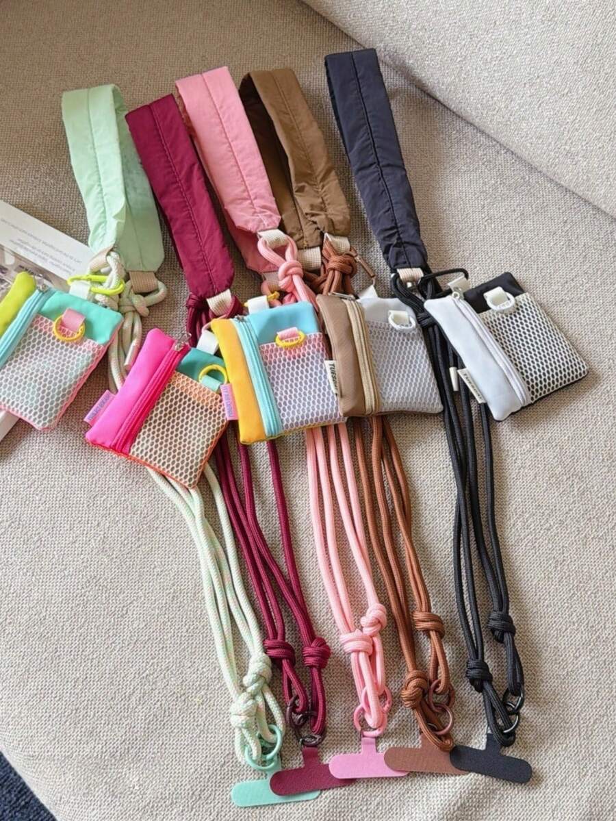 High-End Colorful Buckle Phone Lanyard, Adjustable With Small Bag, Crossbody Wearable Chain Flat Strap, Anti-Loss Anti-Theft Phone Rope