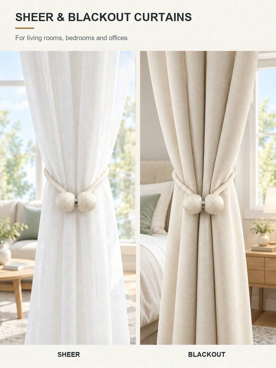 Magnetic Curtain Tiebacks, Elegant Braided Rope Curtain Clips, No-Drill Curtain Holders For Home Bedroom Window Decor - Magnetic Buckle - View 1