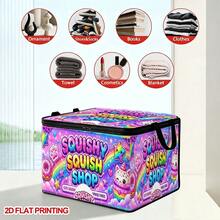 1PC 2D FLAT Squishy Squish Shop Rainbow Dessert Cartoon Pattern Under-Bed Storage With Zipper Flip Cover Foldable Storage Box - Suitable For Book Organization, Under-Bed Storage, Car Trunk Storage, Cosmetics, Hair Styling Tools, Toy Storage, Student Back To School Storage, Office, Home Organization, Clothing, Blankets, Large Capacity Storage For Daily Items. - A - View 7