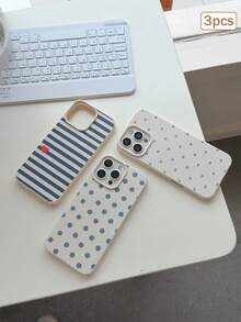 3件裝波點愛心條紋元素 TPU 防震全包覆精準保護手機殼，適用於 Apple 11/12/13/14/15/16/17 Pro Max - 彩色 - 查看 2