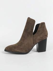 2026 Chelsea Niche Ankle Boots Women Square Toe High Heel Chunky Heel Ankle Boots V-Cut Elastic Personalized Vacation Style - Coffee Brown - View 12