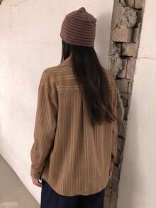 Vintage Plaid Long Sleeve Loose Blouse - Brown - View 7