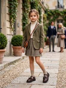 1 Pair Kids Brown Loafers & Oxford Shoes, Girls School Style Mary Jane Flats, Bow & Metal Buckle Decor Hook & Loop Design, Kids Student Shoes, Suitable For Spring & Autumn Daily Wear - Brown - View 2