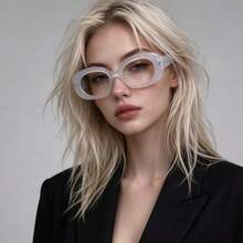 Pure White Transparent Rhinestone Eyeglass Frames, Niche High-End Lensless Decorative Glasses For Daily Outfit And Photography - White - View 1
