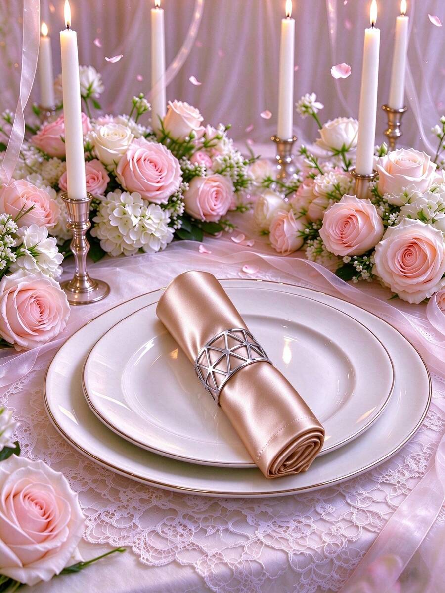 2-12pcs Luxury Geometric Hollow Gold Napkin Rings, Wedding Banquet Table Decor Metal Napkin Holders