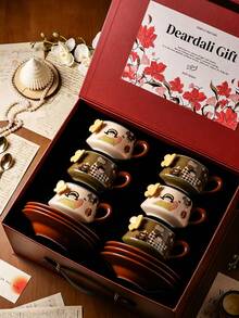DearDali 1pc Ceramic Coffee Cup And Saucer Set, 3D Butterfly Girl INS Style Cartoon Gift Box, Suitable For Juice, Coffee Or Tea, Home Desktop Decoration, Birthday Holiday Gift, Fun Cup To Give To Others - Multicolor - View 2