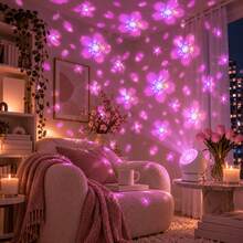 1PC Cherry Blossom Projector Light Set (Projector Lamp And Base And USB Cord), 360° Adjustable. It Projects Vivid Moving Romantic Spring Cherry Blossom Patterns. Ideal For Bedrooms, Parties, Christmas, Halloween, And Birthday Gifts - White - View 2