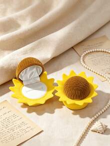 Cute Sunflower Shaped Velvet Ring Box, Mini Portable Jewelry Storage Box, Soft Flannel Lining Ring Holder, Proposal, Wedding, Engagement Decorative Jewelry Storage Container, Ideal Gift Box For Rings And Small Accessories, Bedroom Desktop Decor - Sunflower - View 1