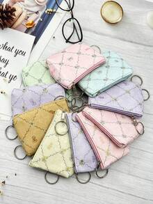 Fashionable Mini Polka Dot Print Children's Coin Purse, Bow Print, With Portable Hanging Keychain, Small Size For Storing Coins, Keys, Charging Cables, Earrings, Rings, Period Products, Mini Makeup, Back To School Storage - Multicolor - View 6