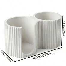 Minimalist Striped Cosmetic Storage Box, Creative Cotton Swab Holder, 2-In-1 Bathroom Cotton Swab Box, Countertop Organizer, Bedroom Vanity High V Decor, Mother's Day Gift, Modern Cream Style New Home Gift - White - View 6