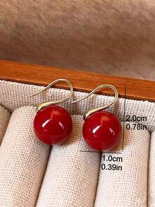 1 Pair Vintage Faux Pearl Red Copper Earrings, Suitable For Women For Daily Wear And Festivals - Burgundy - View 6