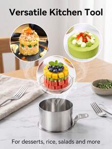 3pcs Stainless Steel Cake Ring Mold Set (Includes 1 Pusher, 1 Lifter And 1 Ring), Multi-Functional Round Kitchen Food Mold, Suitable For Making Desserts, Mousse Cake, Rice Balls, Vegetable Rolls, Cookies, Sweets. - Multicolor - View 3