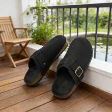 Women's Casual Flat Closed-Toe Comfortable Shoes With Adjustable Buckle, Slip-On Slippers For Outdoor And Indoor Wear, Autumn/Winter - Black - View 4