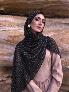 1pc Women's Zebra Print Scarf, Muslim Hijab - Black Wheat Ears - View 4