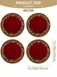 2/4/6pcs Elegant Burgundy & Gold Christmas Placemats, Round Linen Table Mats With Delicate Leaf, Gold Berry & Christmas Theme Patterns, Suitable For Christmas Dinner, Holiday Party, Kitchen & Dining Area And Winter Home Decor - Multicolor - View 11