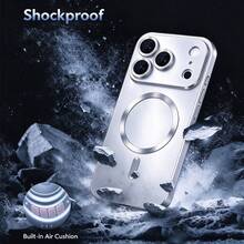 磨砂金屬磁吸手機殼，適用於 iPhone 18 Pro Max 18 Pro，軍規級防摔防震保護殼，附相機鏡頭保護蓋，超薄防震手機殼，兼容 17 Pro Max 16 Pro Max 16e 17e 15 14 Plus 13 12 11 - 銀色 - 查看 5