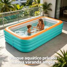 Piscina Inflável Familiar Grande e Resistente - Piscina de Lona para Adultos e Crianças no Quintal - Piscina inflável grande - Visão 5