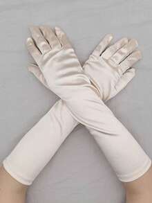 1 Pair Long Sectional Gloves, Sexy Evening Party Gloves Suitable For Wedding Party Outfit Matching - Champagne - View 5